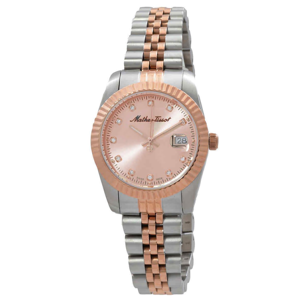 Mathey-tissot Mathy Iii Quartz Pink Dial Ladies Watch D810RSAL - Dial: Pink, Band: Two-tone (Silver-tone and Rose Gold-tone), Bezel: Silver-tone