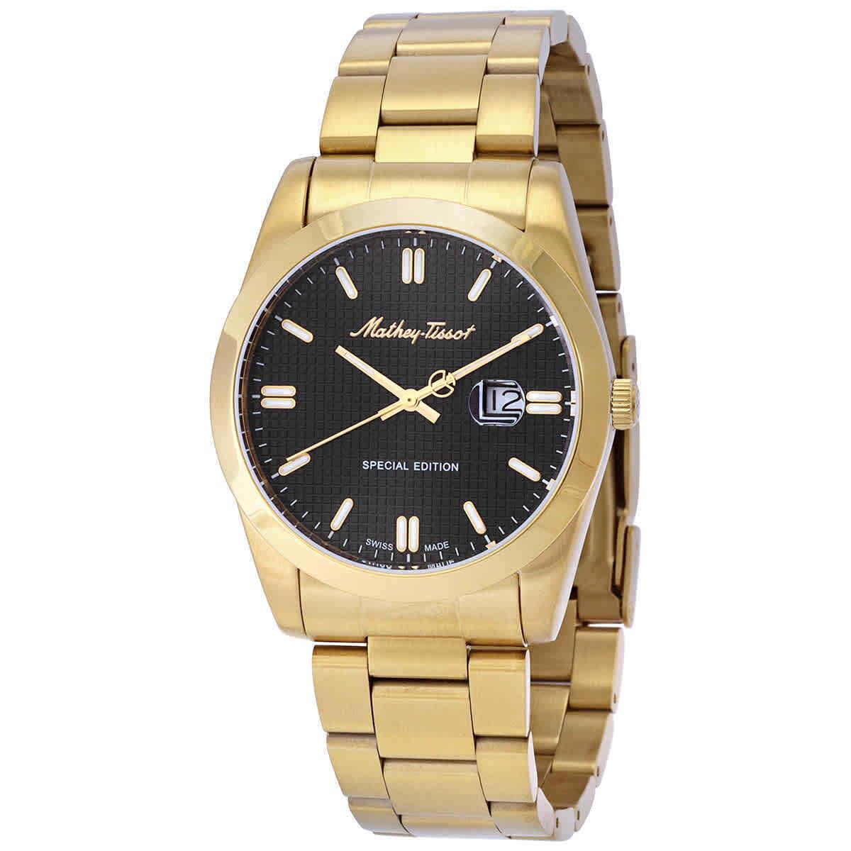 Mathey-tissot Mathy Chess Quartz Black Dial Men`s Watch H452PN - Dial: Black, Band: Yellow Gold-tone, Bezel: Yellow Gold-tone