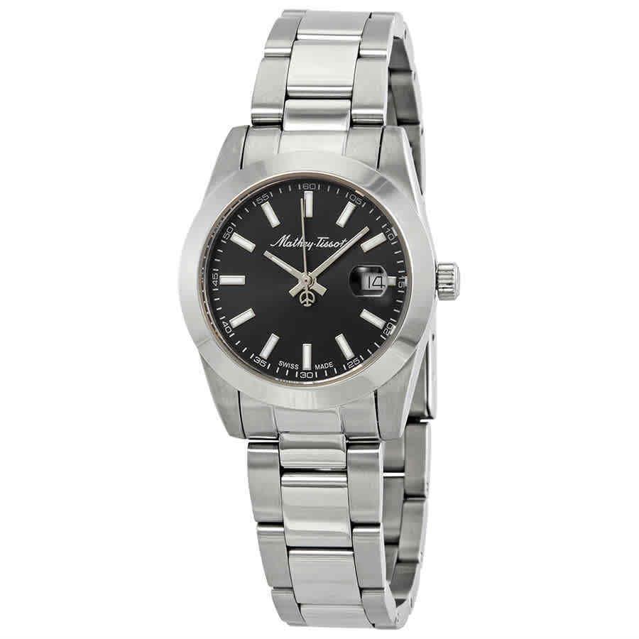 Mathey-tissot Mathey I Quartz Black Dial Ladies Watch D450AN - Dial: Black, Band: Silver-tone, Bezel: Silver-tone