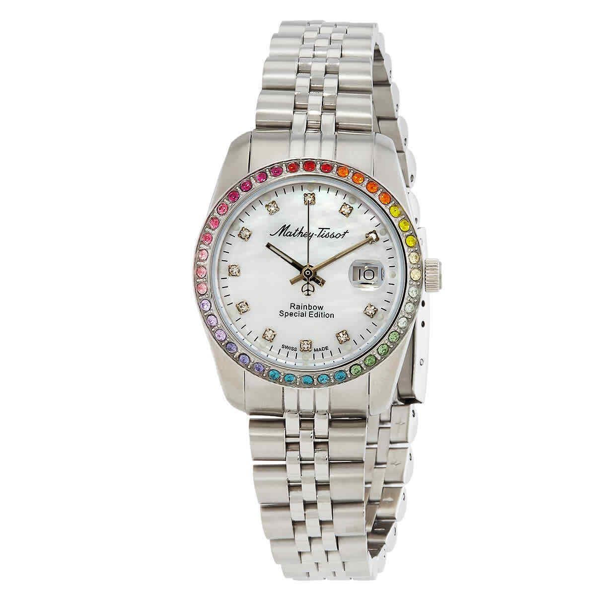 Mathey-tissot Mathy Rainbow Quartz White Dial Ladies Watch D809AQI - Dial: White, Band: Silver-tone, Bezel: Silver-tone