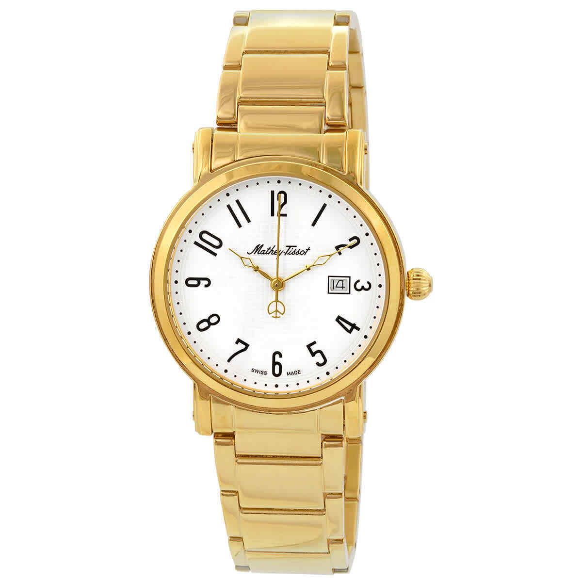 Mathey-tissot City White Dial Men`s Watch H611251MPG - Dial: White, Band: Gold PVD, Bezel: Gold PVD