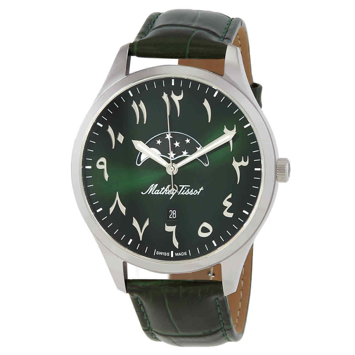 Mathey-tissot Urban Moon Quartz Moon Phase Green Arabic Dial Men`s Watch