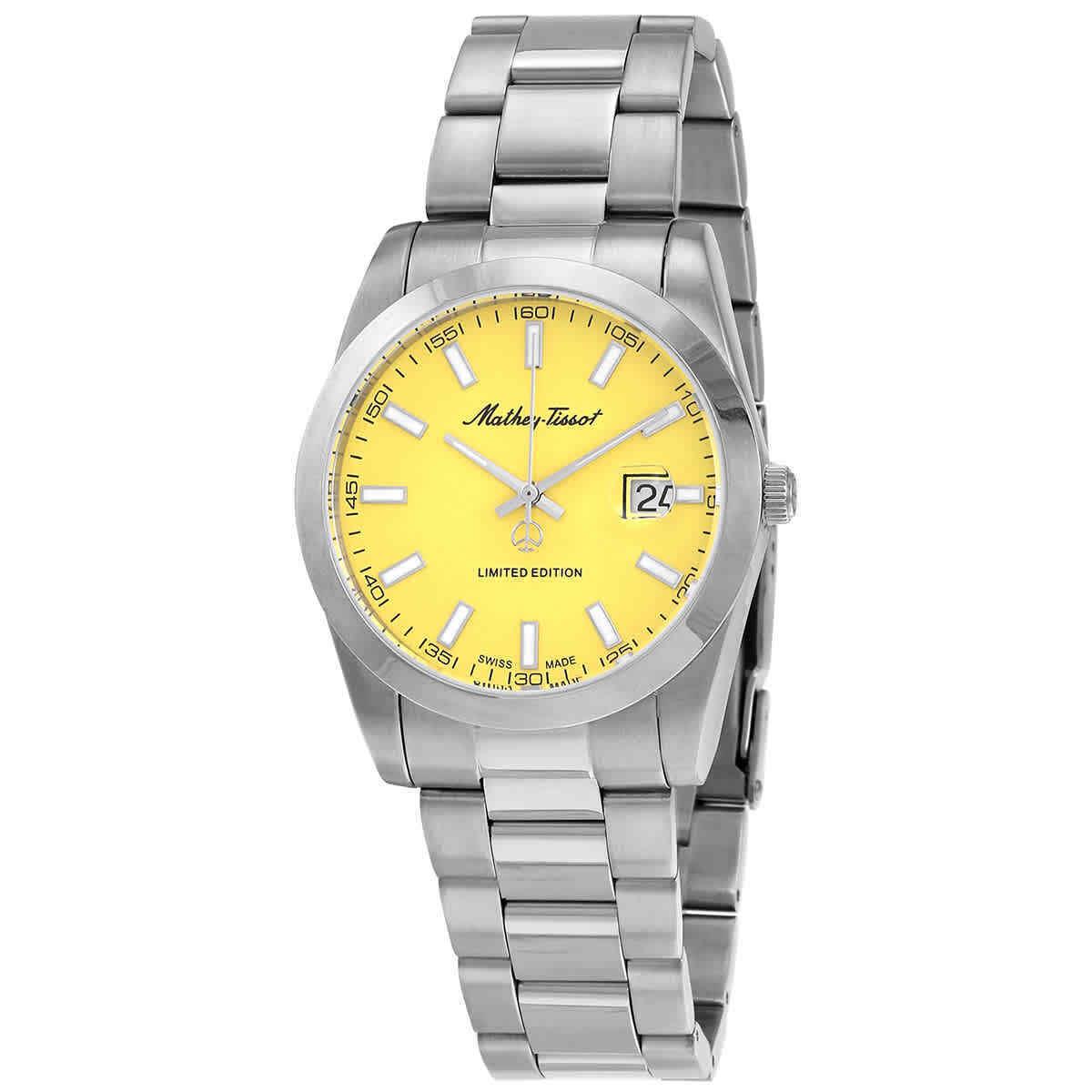 Mathey-tissot Mathy Sunray Quartz Men`s Watch H451J - Dial: Yellow, Band: Silver-tone, Bezel: Silver-tone