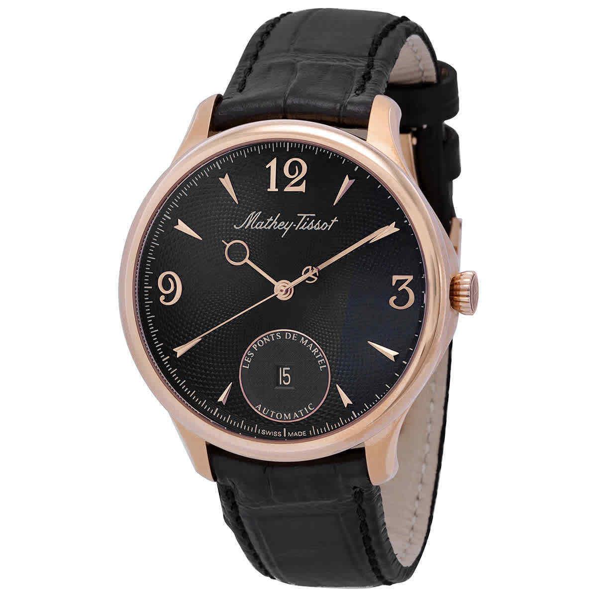 Mathey-tissot Edmond Auto Havana Automatic Black Dial Men`s Watch AC1886CN - Dial: Black, Band: Black, Bezel: Rose Gold-tone