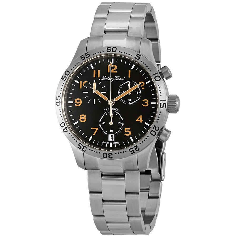 Mathey-tissot Flyback Type 21 Chronograph Black Dial Men`s Watch H1821CHANO - Dial: Black, Band: Silver-tone, Bezel: Silver-tone