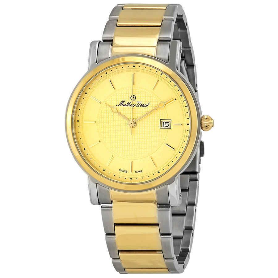 Mathey-tissot City Metal Gold Dial Men`s Watch HB611251MBDI - Dial: Gold, Band: Two-tone (Silver-tone and Yellow Gold-plated), Bezel: Silver-tone