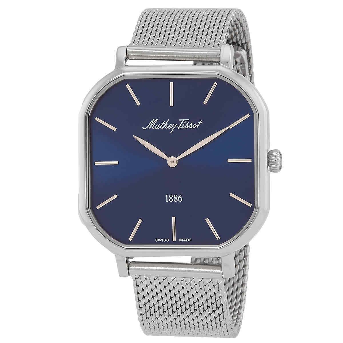 Mathey-tissot Monsoon Square Quartz Blue Dial Men`s Watch H7917ABU - Dial: Blue, Band: Silver-tone, Bezel: Silver-tone