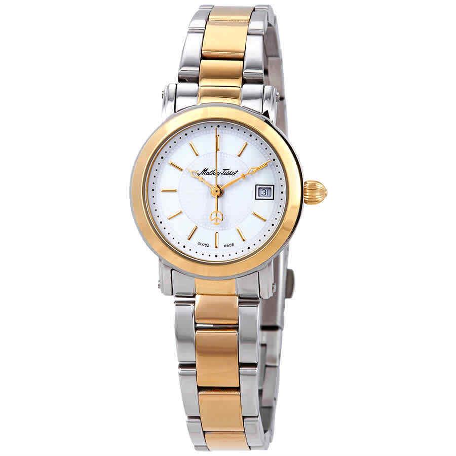 Mathey-tissot City White Dial Ladies Watch D31186MBI - Dial: White, Band: Two-tone (Silver-tone and Gold PVD), Bezel: Silver-tone