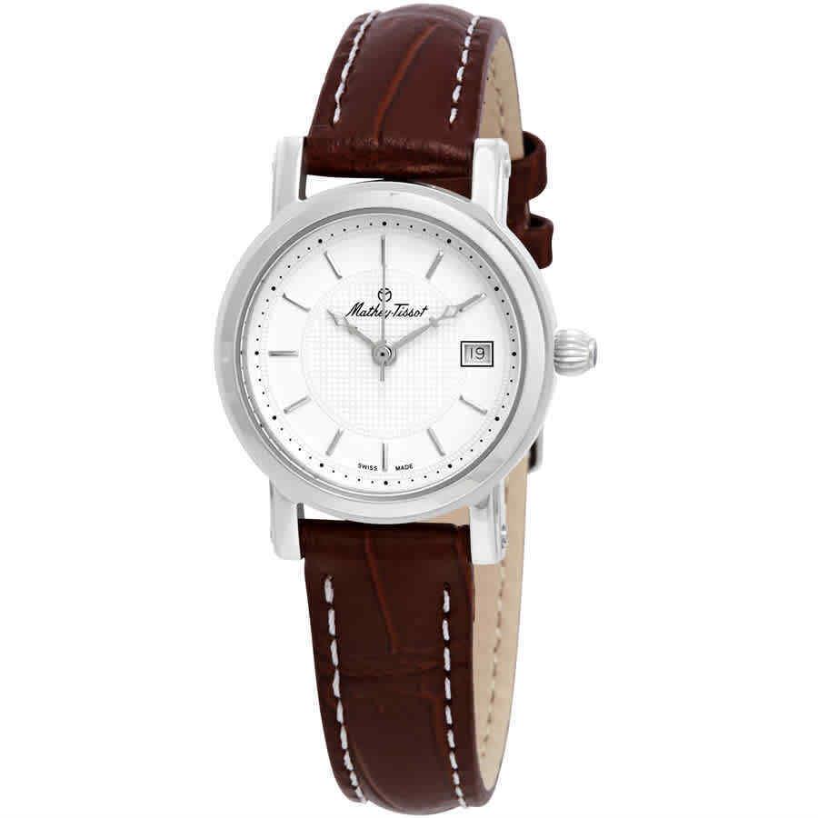 Mathey-tissot City White Dial Ladies Watch D31186AI - Dial: White, Band: Brown, Bezel: Silver-tone