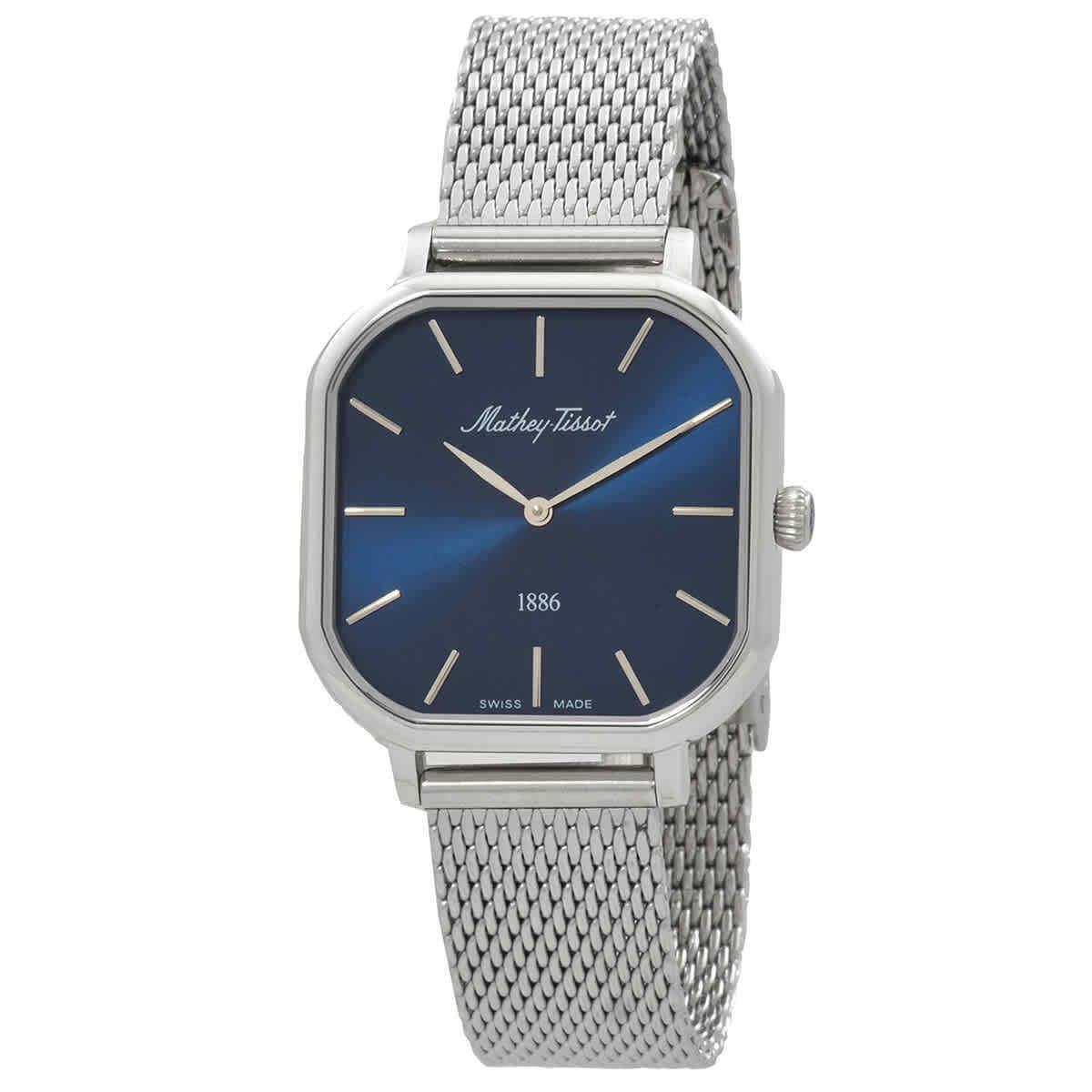 Mathey-tissot Monsoon Square Quartz Blue Dial Ladies Watch D7917ABU - Dial: Blue, Band: Silver-tone, Bezel: Silver-tone