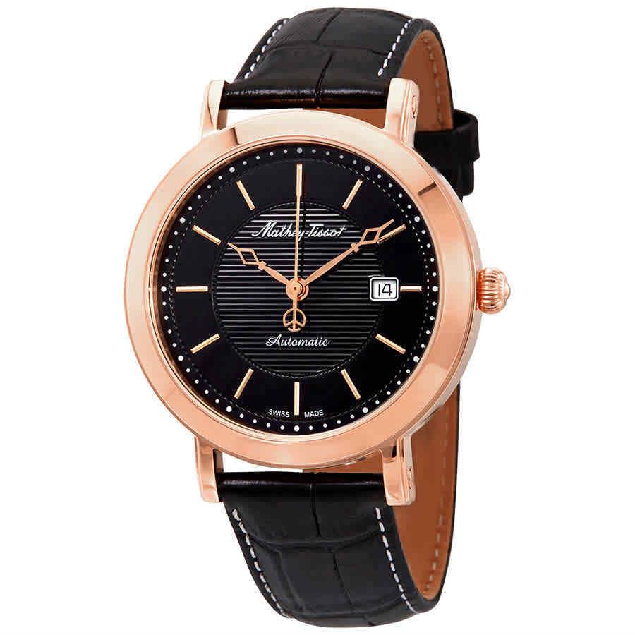 Mathey-tissot City Automatic Black Dial Men`s Watch HB611251ATPN - Dial: Black, Band: Black, Bezel: Rose Gold PVD