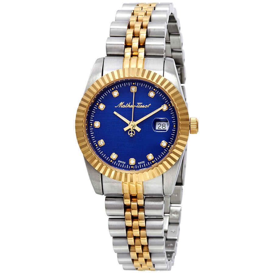 Mathey-tissot Rolly Iii Crystal Blue Dial Ladies Watch D810BBU - Dial: Blue, Band: Two-tone (Silver-tone and Yellow Gold PVD), Bezel: Silver-tone