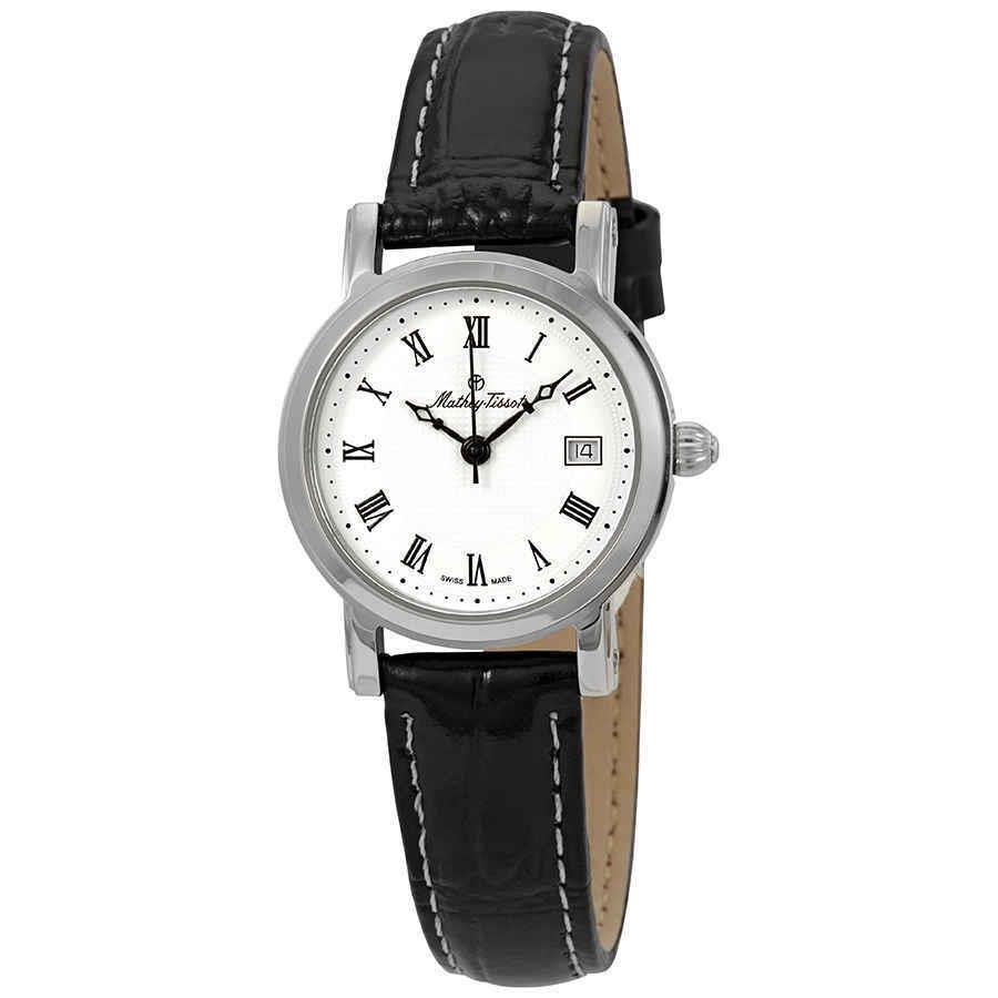 Mathey-tissot City Silver Dial Ladies Watch D31186ABR - Dial: Silver, Band: Black, Bezel: Silver-tone