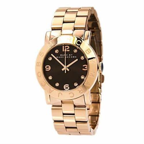 Marc Jacobs Amy Rose Gold Tone Brown Crystal Dial Small Watch MBM3167