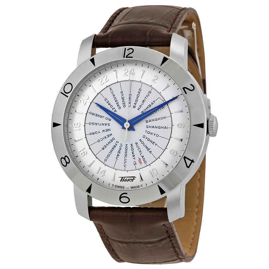 Tissot Heritage Navigator Silver Dial Brown Leather Men`s Watch T0786411603700