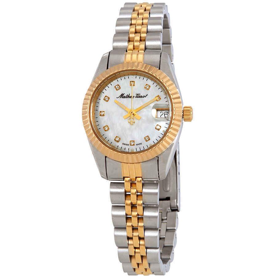 Mathey-tissot Mathey II Quartz Crystal Mop Dial Ladies Watch D710BI - Dial: Mother of Pearl, Band: Two-tone (Silver-tone and Yellow Gold PVD), Bezel: Silver-tone