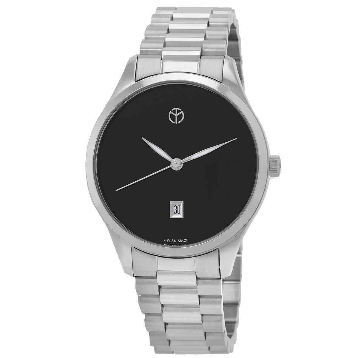 Mathey-tissot Urban Quartz Black Dial Men`s Watch H411MNM - Dial: Black, Band: Silver-tone, Bezel: Silver-tone