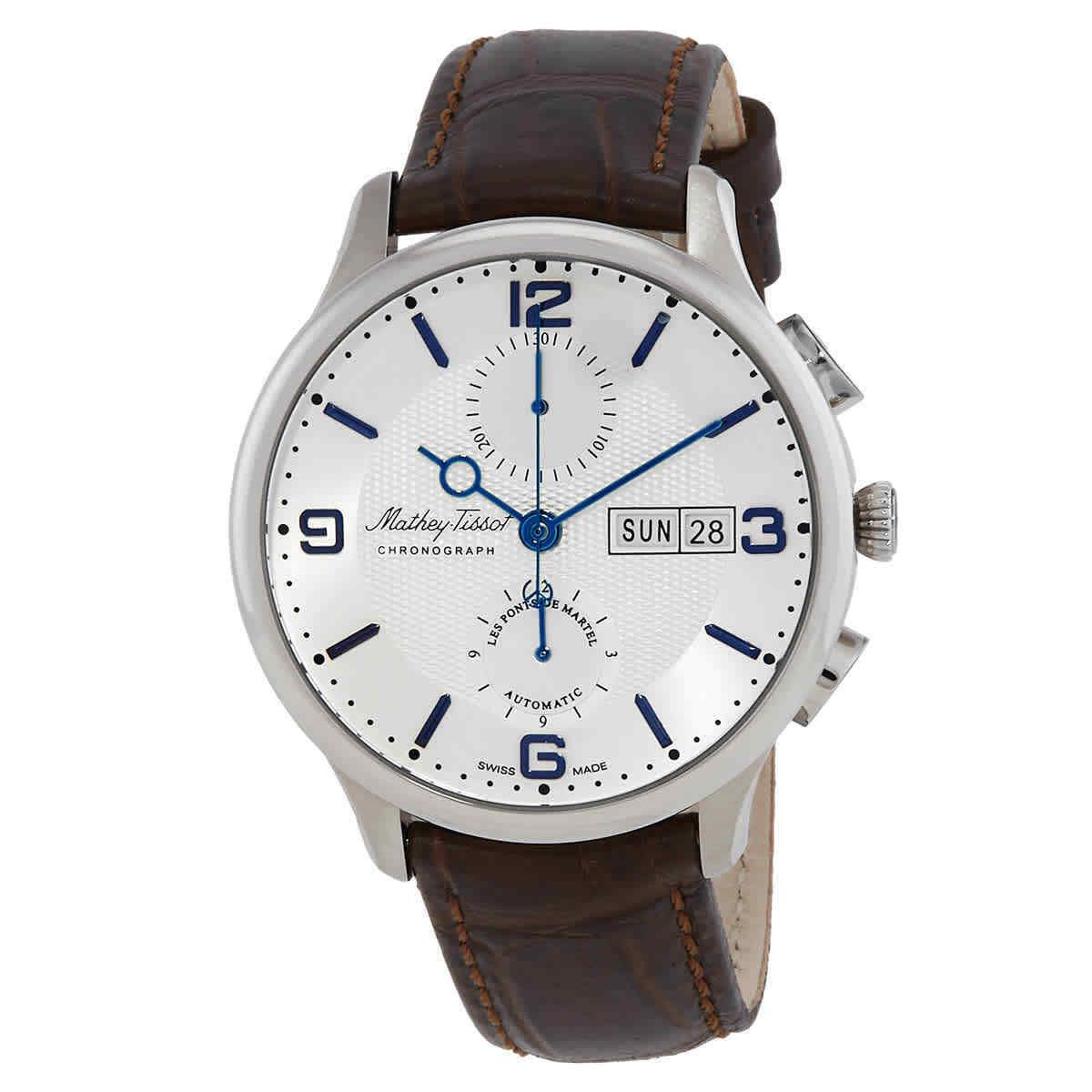 Mathey-tissot Edmond Chrono Automatic Chronograph White Dial Men`s Watch Y-A2AP4 - Dial: White, Band: Brown, Bezel: Silver-tone