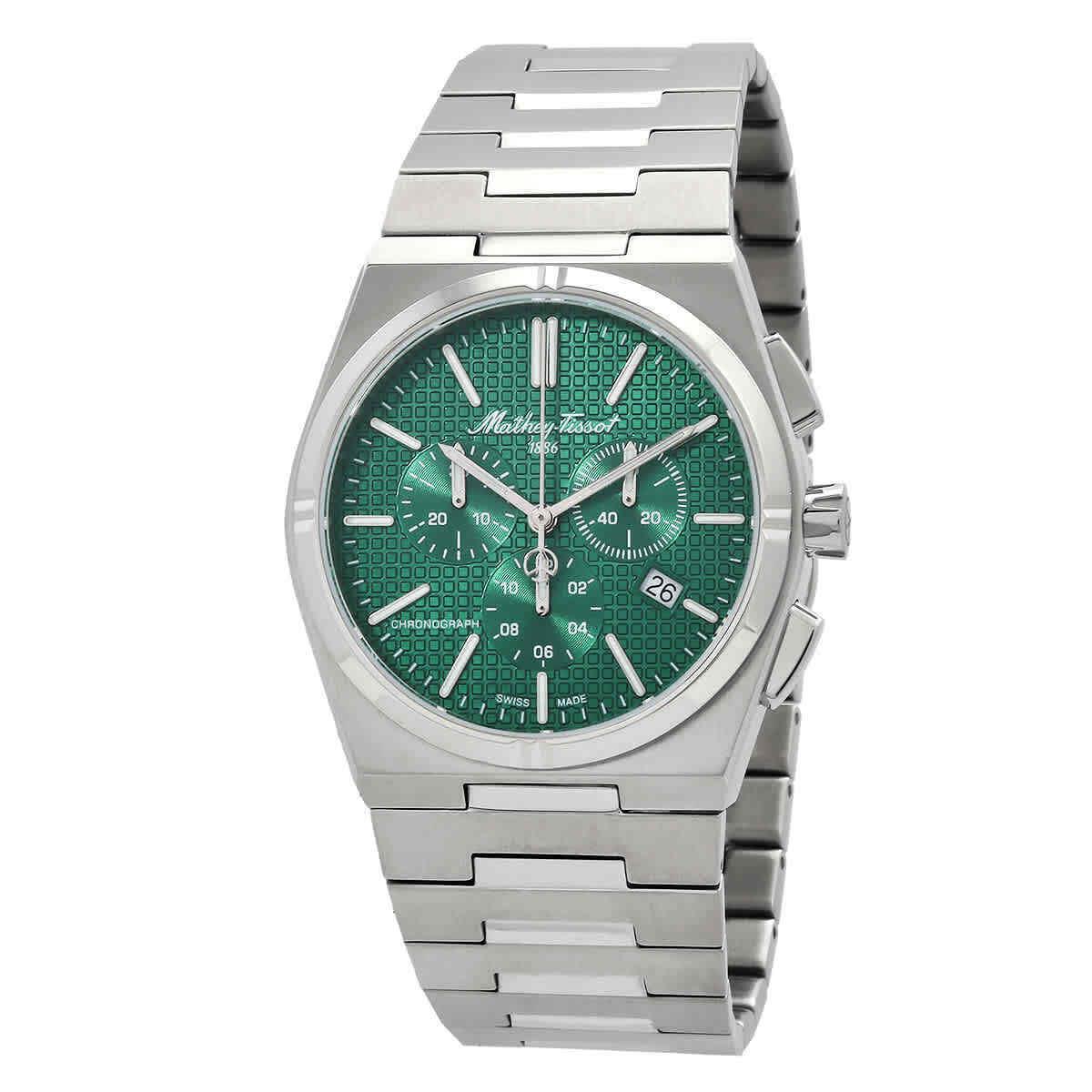 Mathey-tissot Zoltan Chrono Chronograph Quartz Green Dial Men`s Watch H117CHAV - Dial: Green, Band: Silver-tone, Bezel: Silver-tone