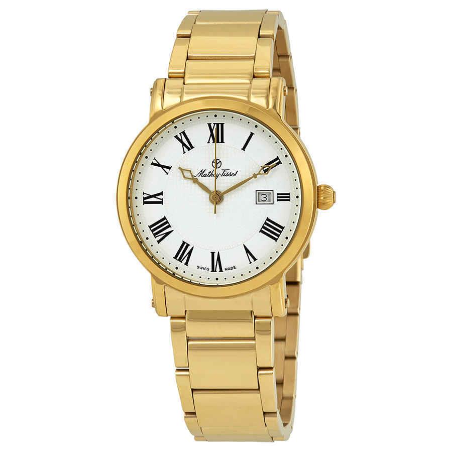 Mathey-tissot City White Dial Men`s Watch H611251MPBR - Dial: White, Band: Yellow Gold PVD, Bezel: Yellow Gold PVD