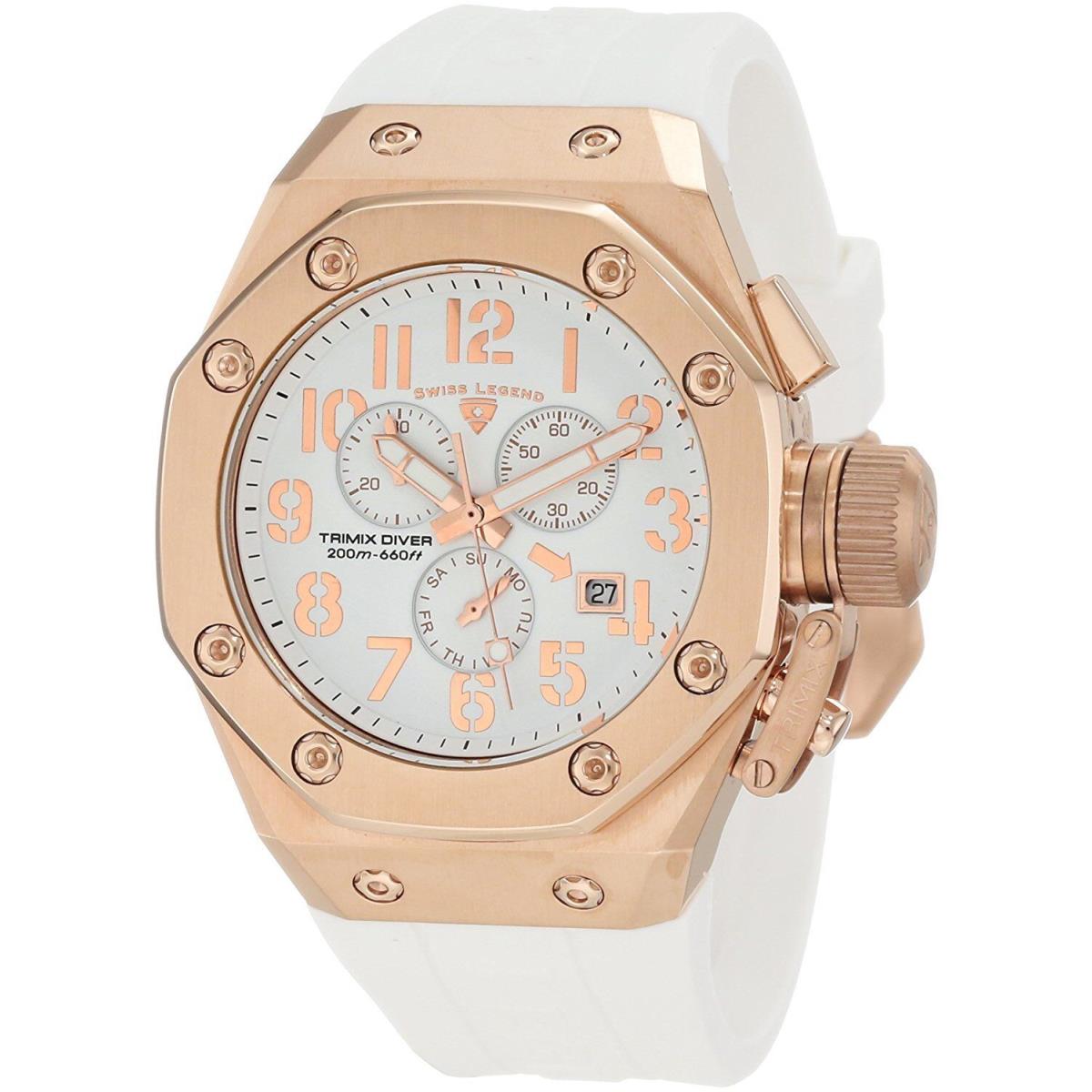 Swiss Legend Mens 10541-RG-02-WA Trimix Diver Chronograph Watch White/ Rose Gold