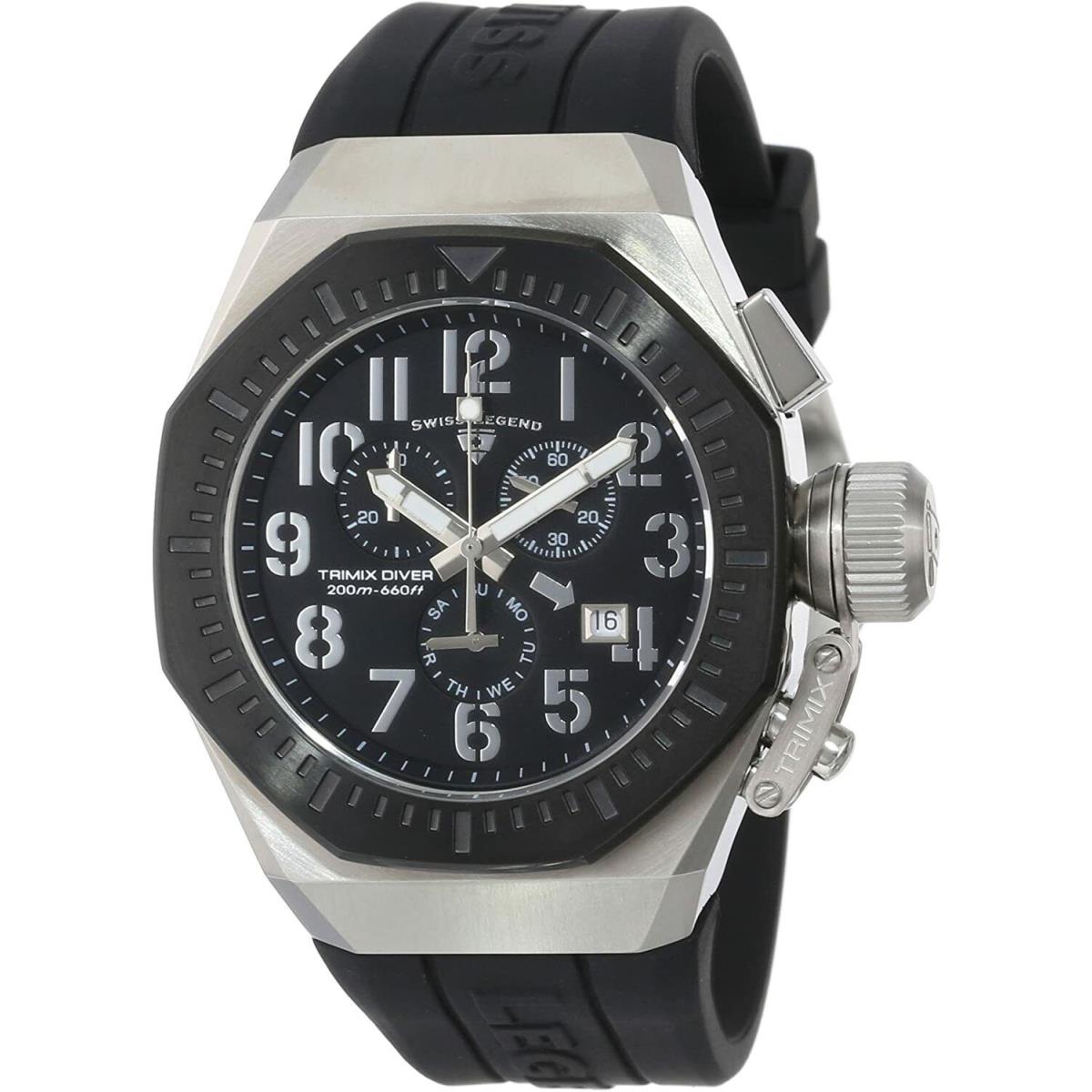 Swiss Legend 10540-01-BB Men`s Trimix Diver Chronograph Watch Black Silver Steel