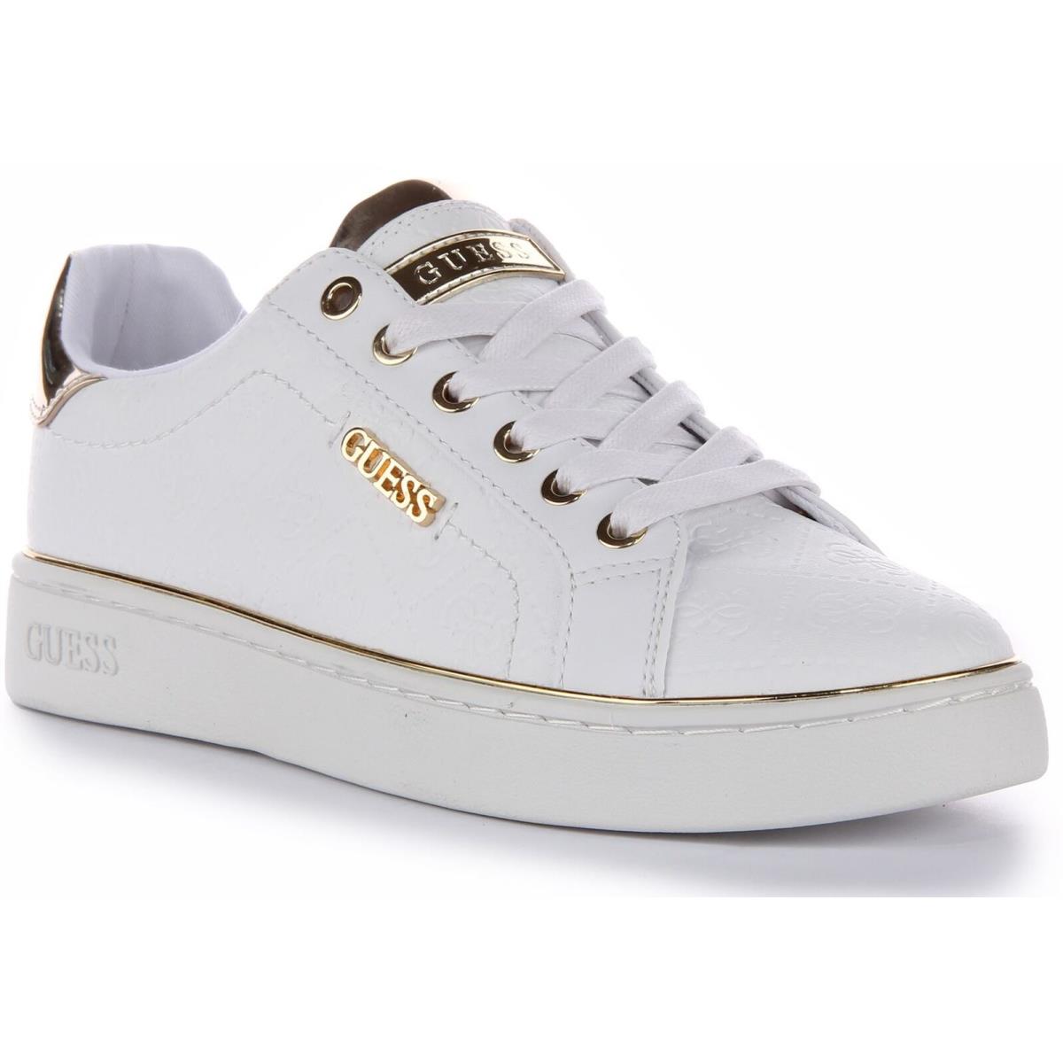 Guess Fl5Bekfal12 In White Gold Beckie Lace Up Gold Womens Trainer Size 3 - 8