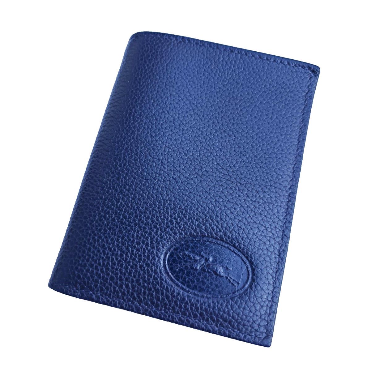 Longchamp Card Holder Navy Blue Leather 4 x 3 Folded 6 x 4 Open Wallet