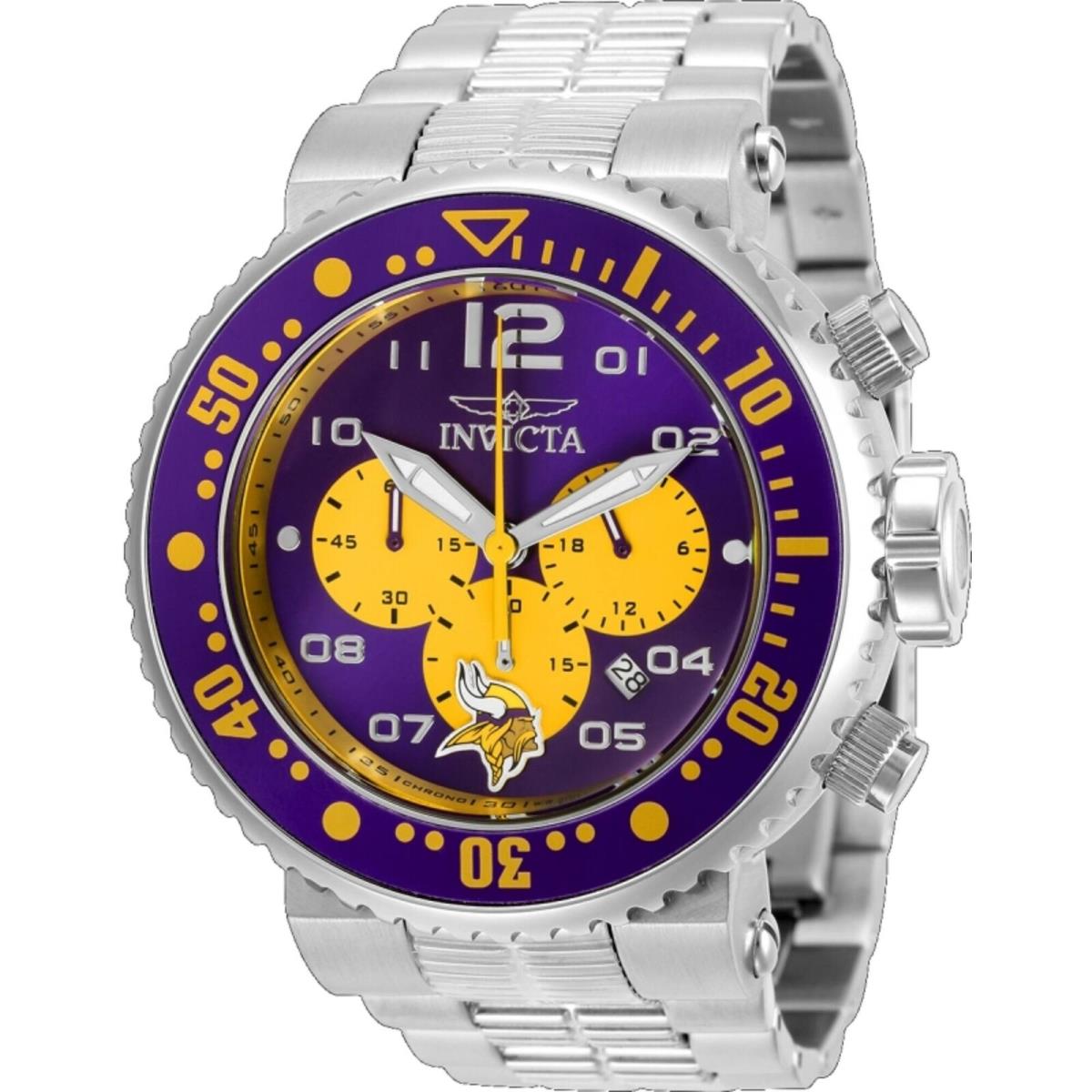 Invicta Men`s Watch Nfl Minnesota Vikings Purple and Yellow Dial Bracelet 30274