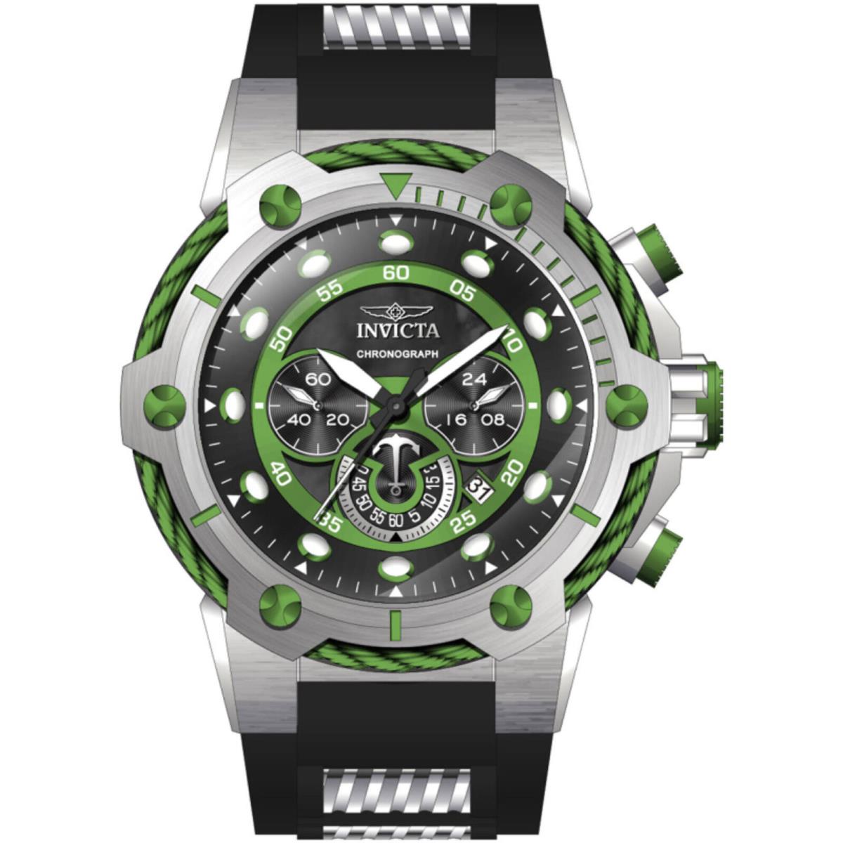 Invicta Men`s Watch Bolt Quartz Chronograph Black and Green Dial Strap 46365