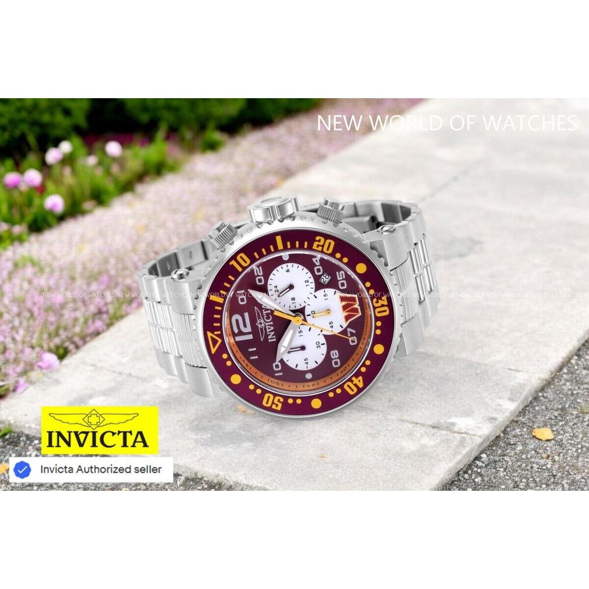 Invicta Men Nfl Washington Commanders 52mm Burgundy Chronograph Dial Steel Watch