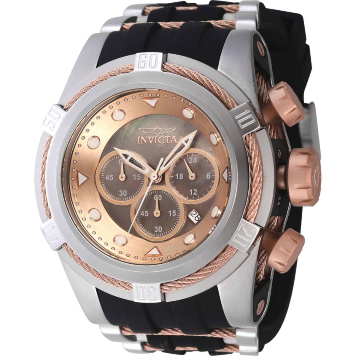 Invicta Men`s Watch Bolt Zeus Chronograph Rose Gold and Brown Mop Dial 46469 - Dial: Rose Gold, Brown, Band: Silver, Black