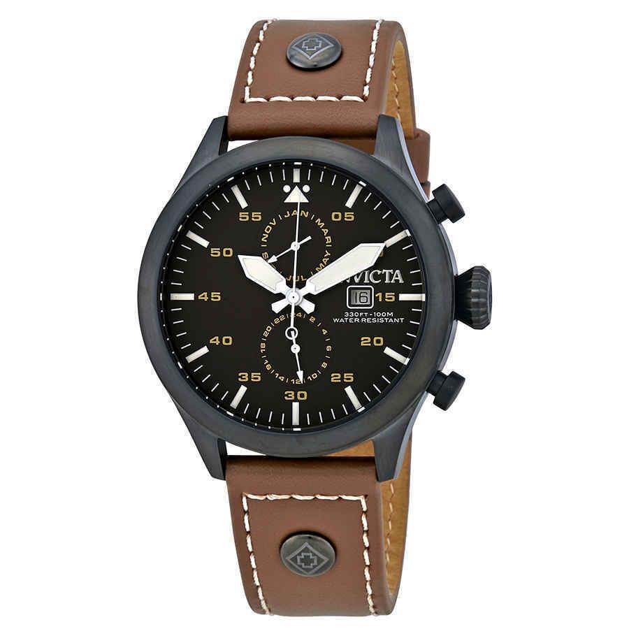 Invicta I-force Men`s Watch 18502 - Dial: Black, Band: Brown, Bezel: Gunmetal Ion-plated