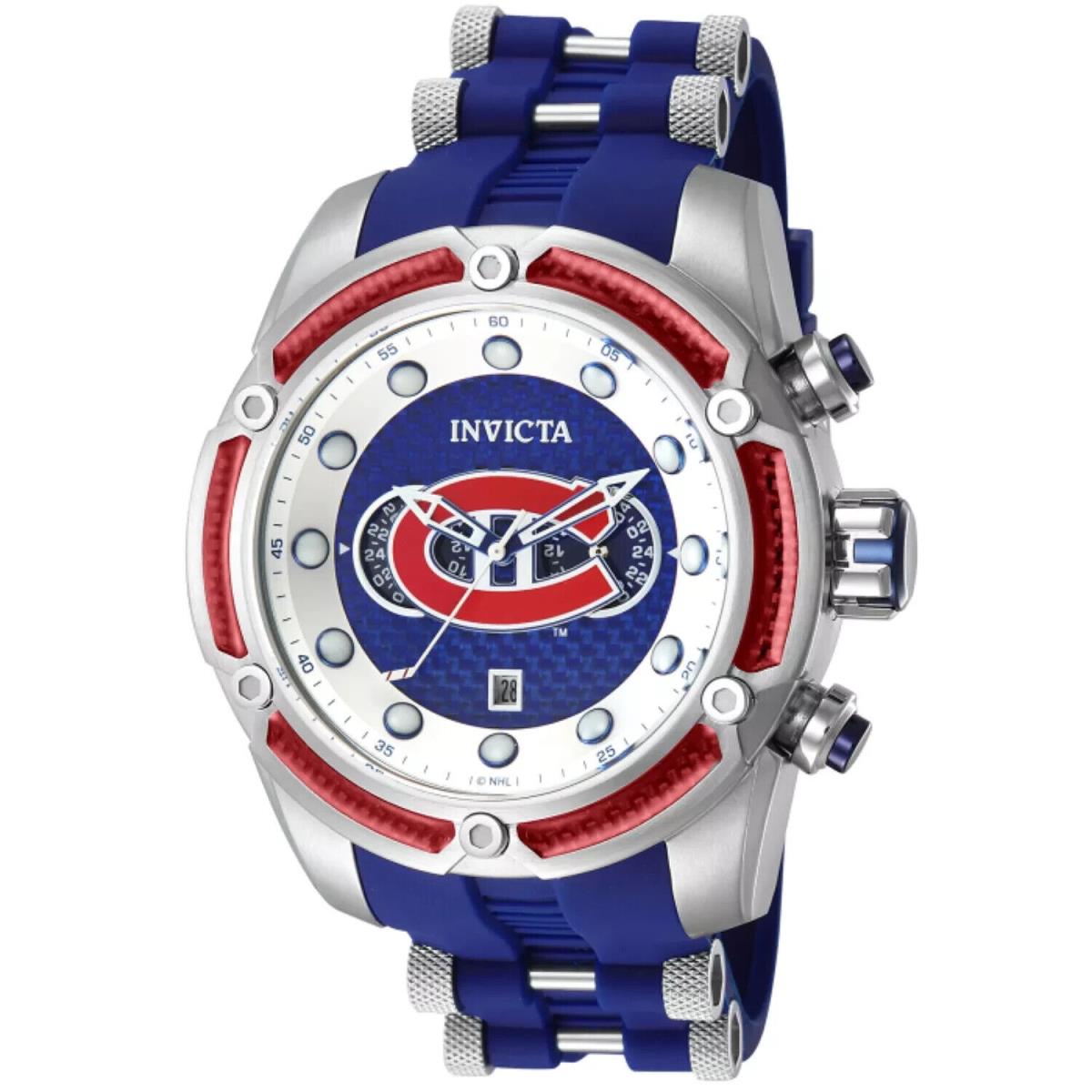 Invicta Men`s Watch Bolt Nhl Montreal Canadiens Chrono 52MM Case Blue/red/silver - Dial: Blue, Band: Blue, Silver, Bezel: Red, Silver