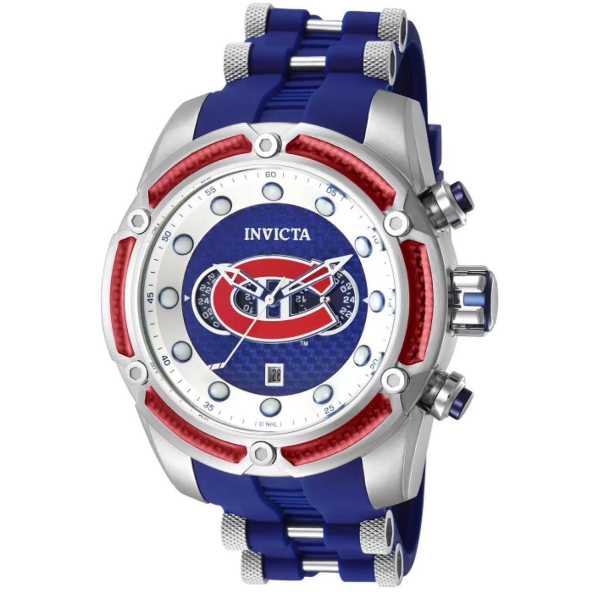 Invicta Nhl 52mm Montreal Canadiens Retro Glass Fiber Quartz Watch 42290 - Dial: Blue, Red, Silver, Band: Blue, Silver