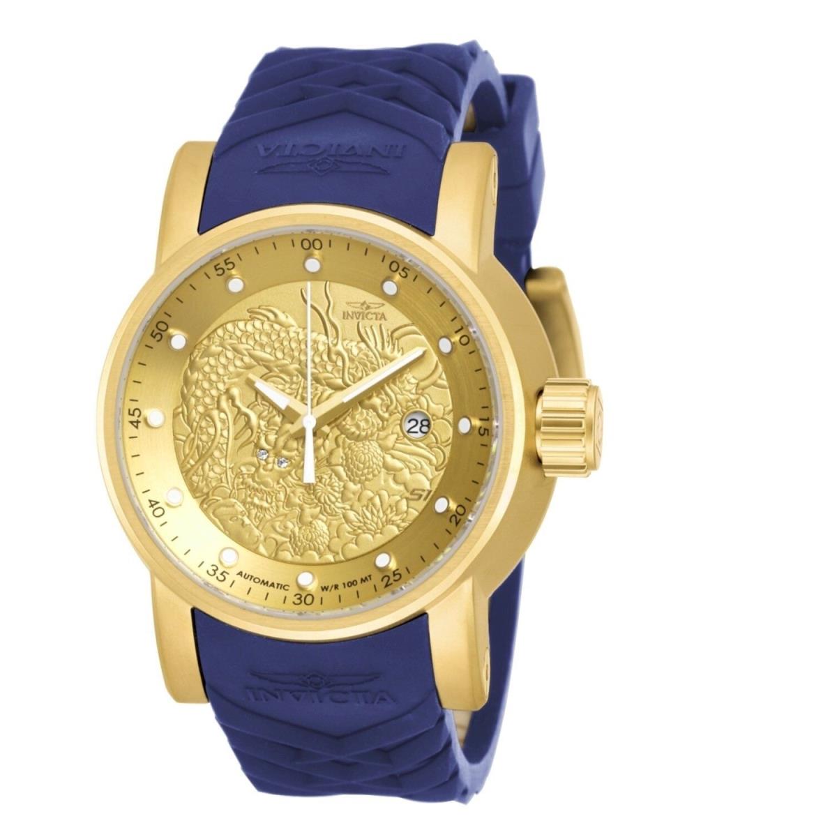 Invicta Men`s Watch S1 Rally Automatic Date Blue and Beige Silicone Strap 18215 - Gold, Face: Gold, Dial: Gold