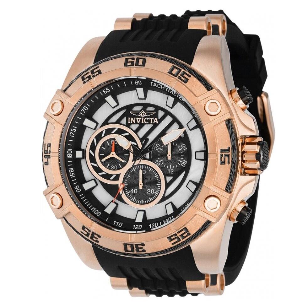 Invicta Speedway Men`s 52mm Mother Pearl Dial Rose Gold Chronograph Watch 37013 - Dial: Black, Multicolor, Rose Gold, White, Band: Black, Bezel: Black, Pink, Rose Gold