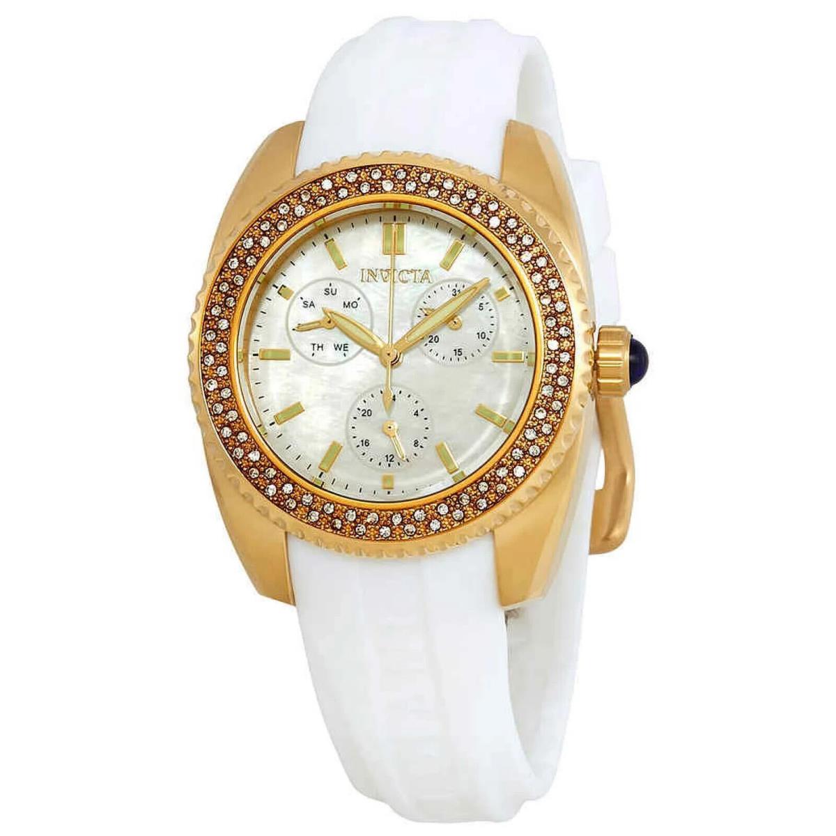 Invicta Women`s 28488 Crystal White Mother of Pearl Dial Silicone Band Watch