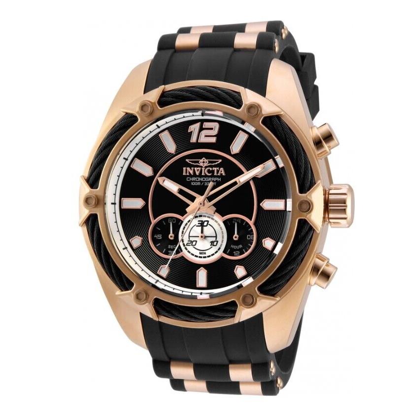 Invicta Bolt Men`s 52mm Rose Gold Black Dial Miyota Chronograph Movement 31456