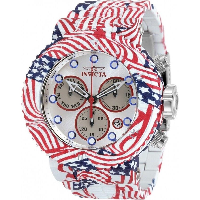 Invicta Men`s 52mm Grand Pro Diver Chrono Hydroplated Usa Red White Blue Watch