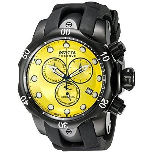 Invicta Reserve Chronograph Yellow Dial Black Rubber Men`s Watch 5736