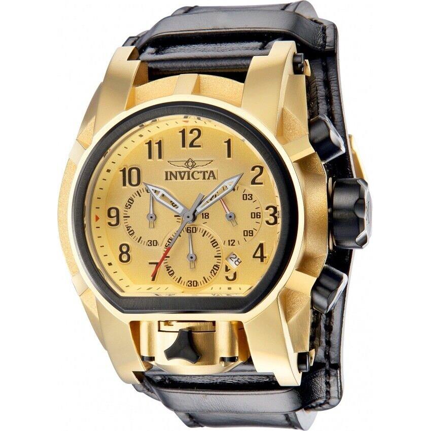 Invicta Men`s 52mm Bolt Zeus Magnum Dual Time/movt Gold Dial Chronograph Watch