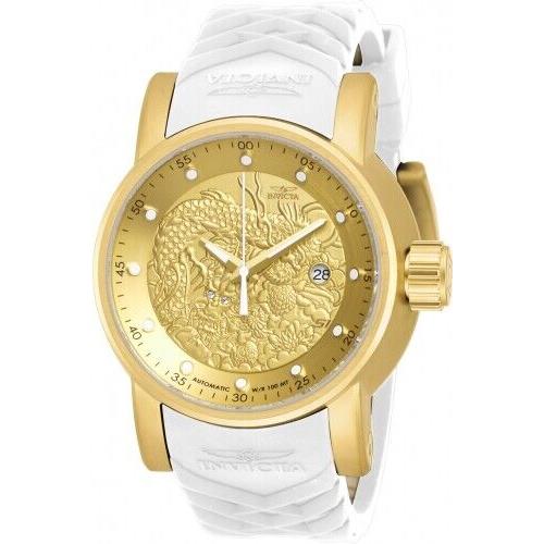 Invicta 19546 S1 Rally Gold Textured Dial White and Beige Silicone Mens Watch - Beige, Gold, Red