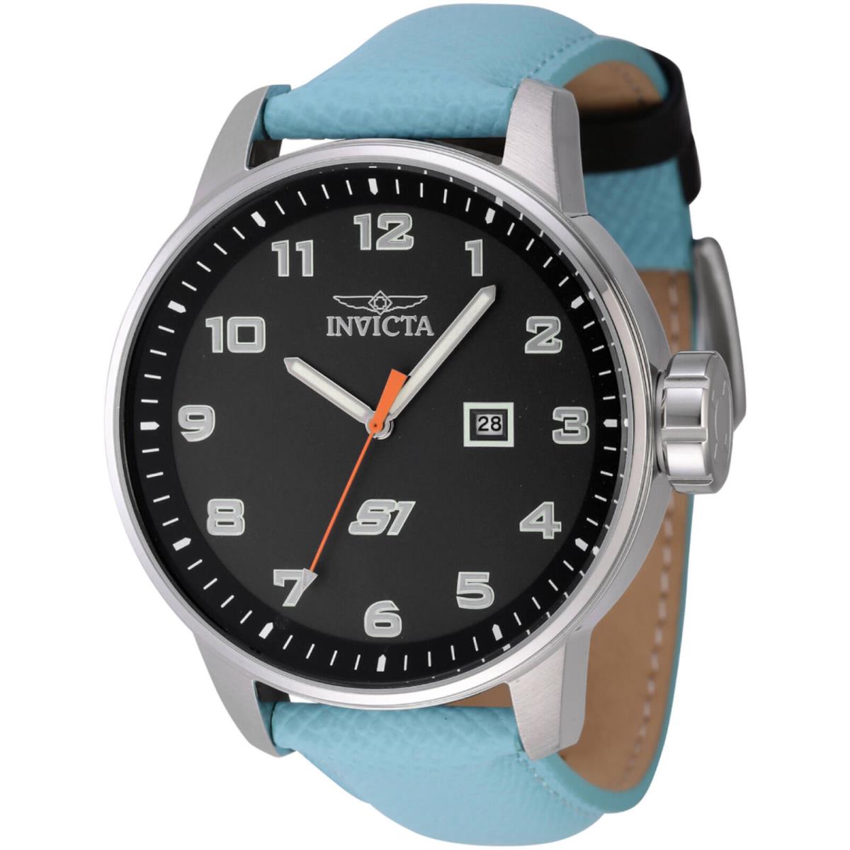 Invicta Men`s Watch S1 Rally Chronograph Light Blue and Black Strap 44957 - Dial: Black, Band: Blue