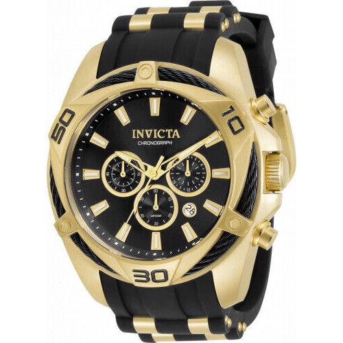 Invicta 34138 Bolt Black Silicone Rubber Band Yellow Gold 50mm Chronograph