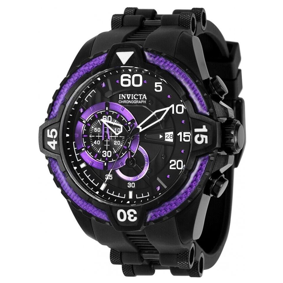 Invicta Aviator Men`s 54mm Black Purple Carbon Fiber Chronograph Watch 36426 - Dial: Black, Purple, Band: Black, Bezel: Black, Purple