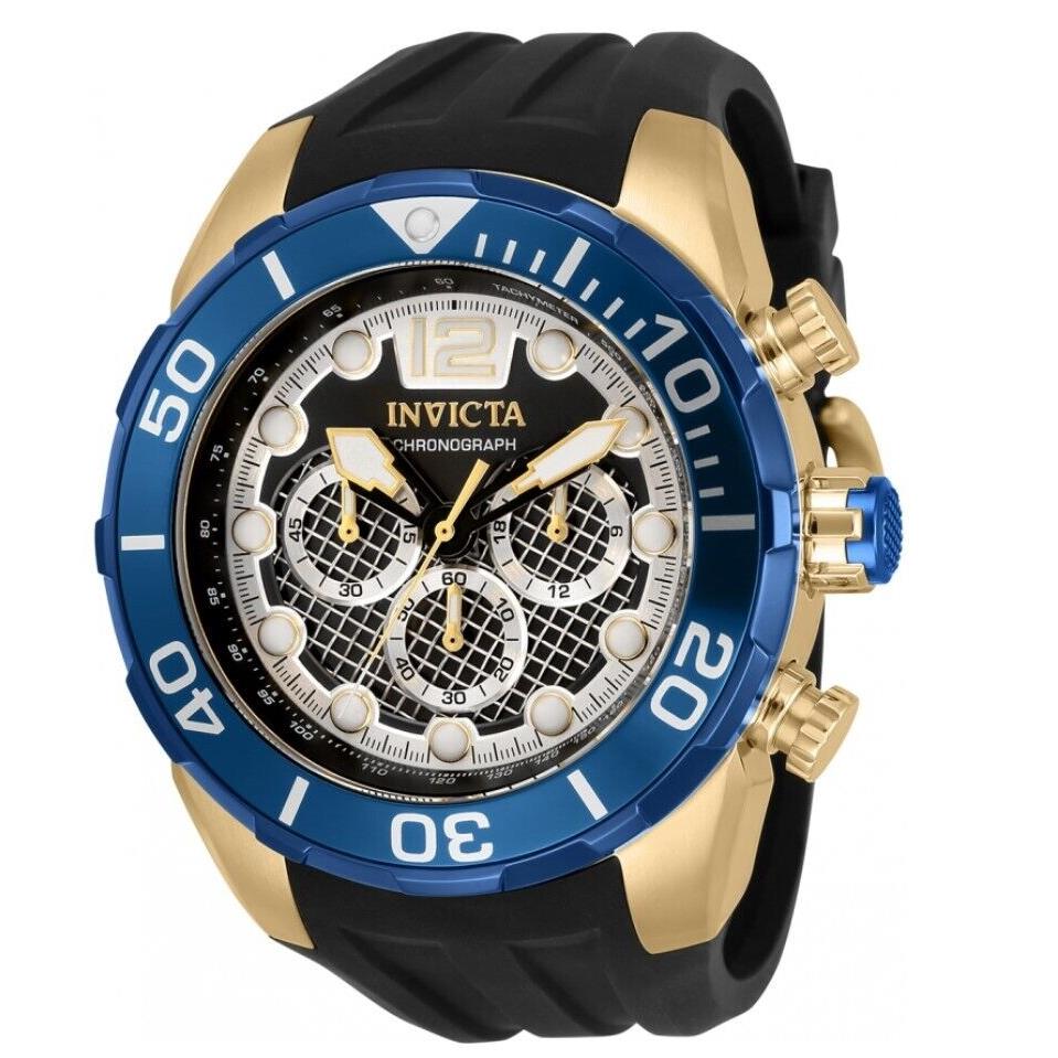 Invicta Pro Diver Men`s 50mm Twisted Metal Blue Gold Chronograph Watch 33823