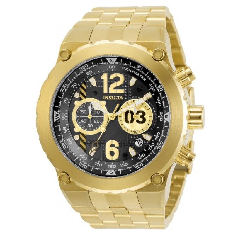 Invicta Aviator Men`s 50mm Gold Stainless Fly-back Chronograph Watch 31592 - Dial: Black, Gold, Gray, White, Yellow, Band: Gold, Yellow, Bezel: Gold, Yellow