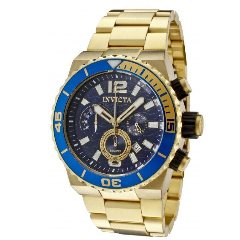 Invicta Pro Diver Blue Ocean Waves Men`s 48mm Gold Chronograph Watch 1344