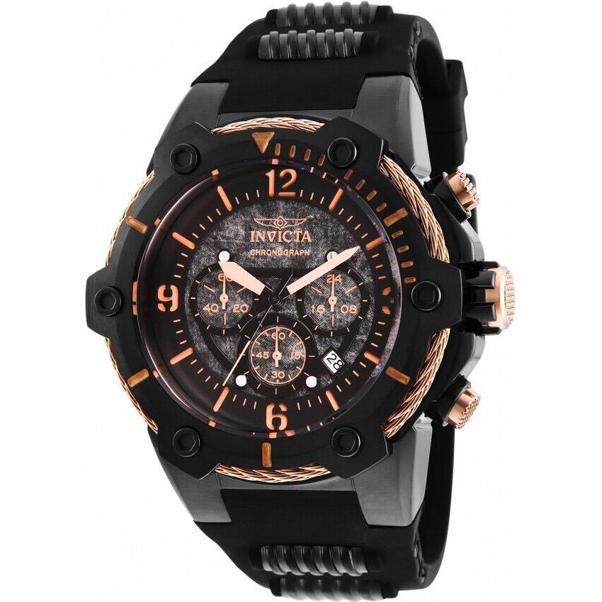 Invicta Bolt 25469 Men`s Black Rose Gold Silicone Chronograph Watch 51.5mm